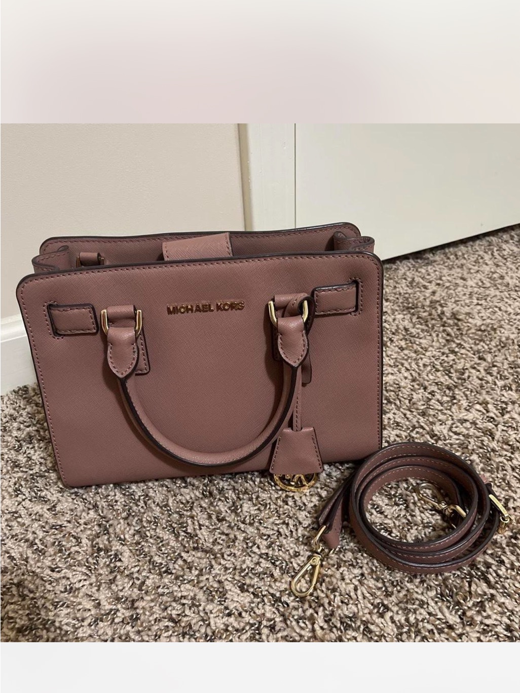 Michael Kors Mauve Leather Top-Handle Satchel With Gold Hardware